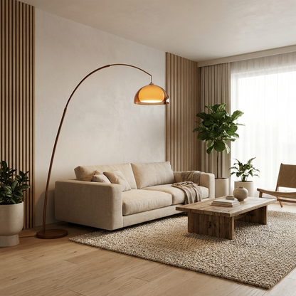 ArcadiaGlow | Stylish Modern Arched Floor Lamp with Warm Dome Shade 0