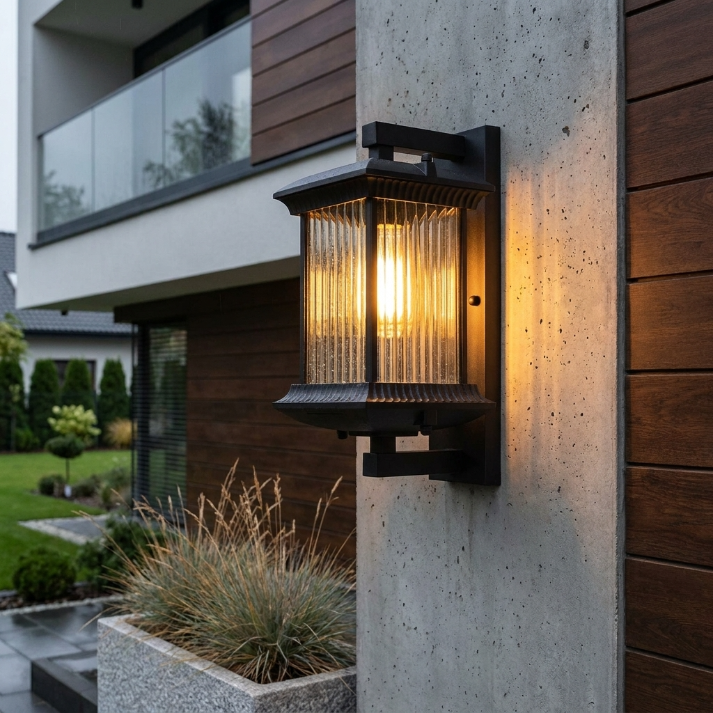 PavoStone | Elegant Durable Outdoor Lantern Wall Fixture with Fluted Glass 11