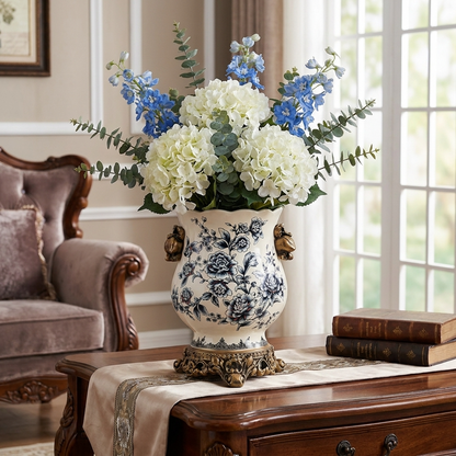 CeruleanElegance | Timeless Vintage Blue White Porcelain Accent Vase