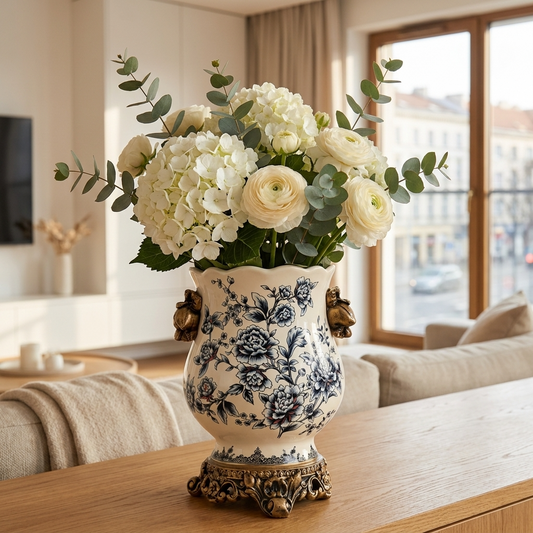CeruleanElegance | Timeless Vintage Blue White Porcelain Accent Vase