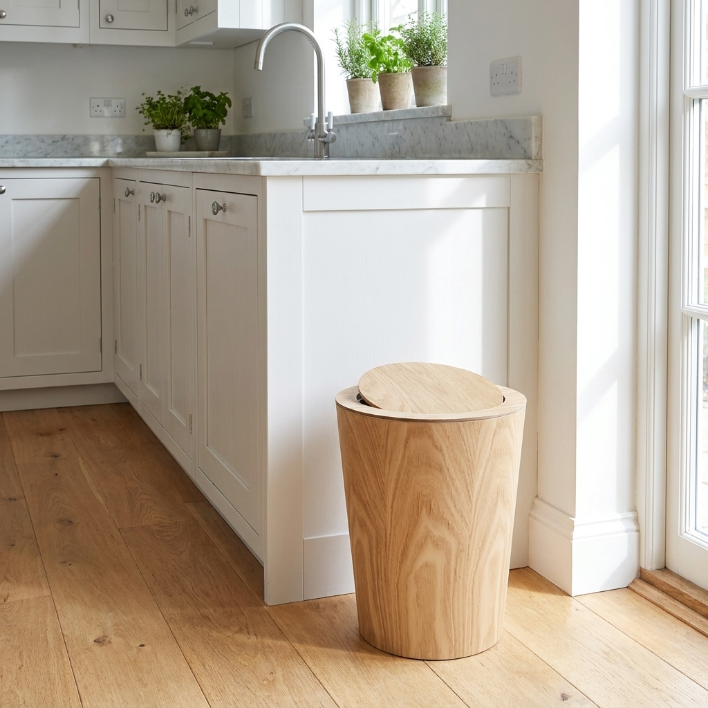 Modern Trash Bin | 9L Capacity with Lid & Natural Wood Finish | Space-Saving Solution for Tidy Spaces 4