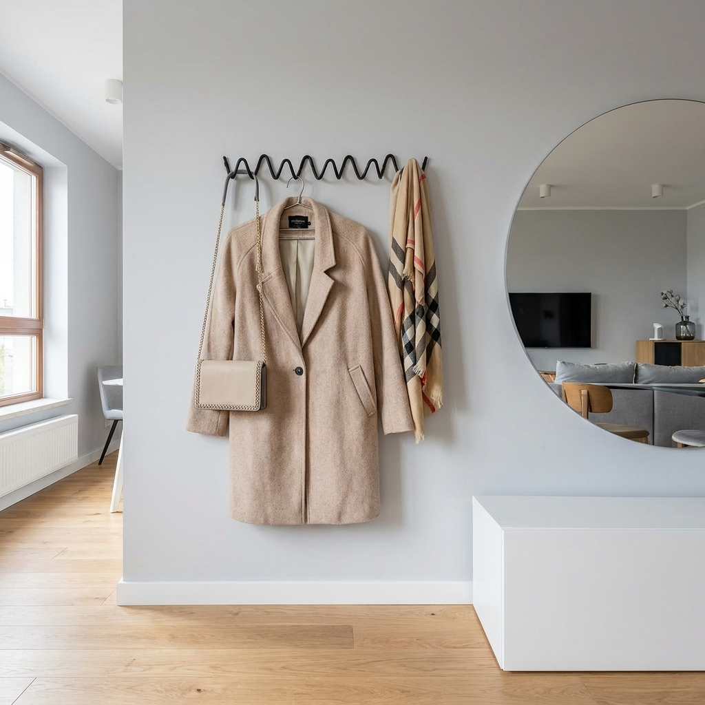 Elegant Home | Wrought Iron Wall Hook with Modern Wave Design | Stylish Coat Hanger for Functional Decor