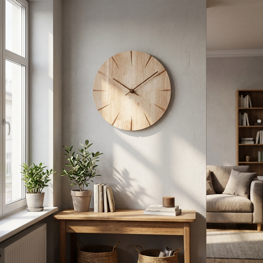 Minimalist Home Decor | Round Wooden Wall Clock with Clear Markings | Stylish Timepiece for Any Room