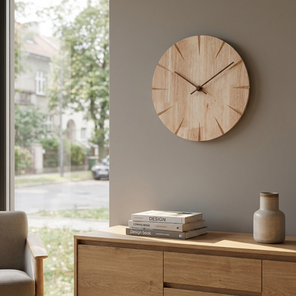 Minimalist Home Decor | Round Wooden Wall Clock with Clear Markings | Stylish Timepiece for Any Room