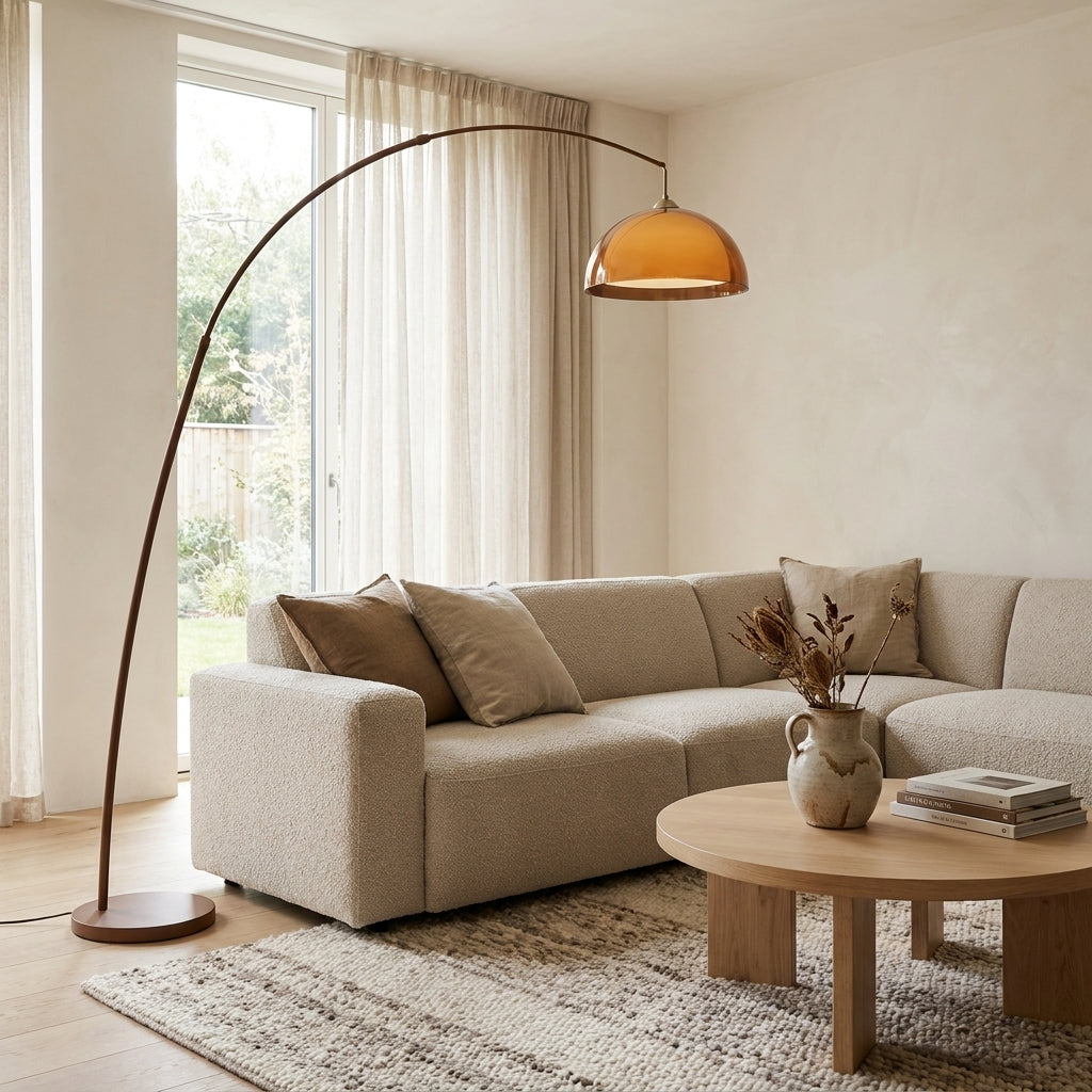 ArcadiaGlow | Stylish Modern Arched Floor Lamp with Warm Dome Shade 7