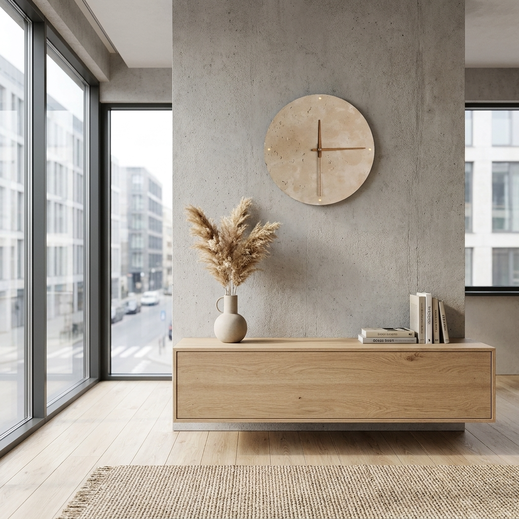 Minimalist LED Wall Clock | Natural Stone Design with Built-in Ambient Lighting | Elegant Timepiece for Home Decor 105