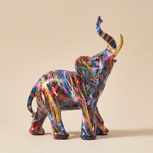 Colorful Elephant Figurine | Modern Resin Sculpture with Street Art Design | Unique Home Decor for Contemporary Interiors 0