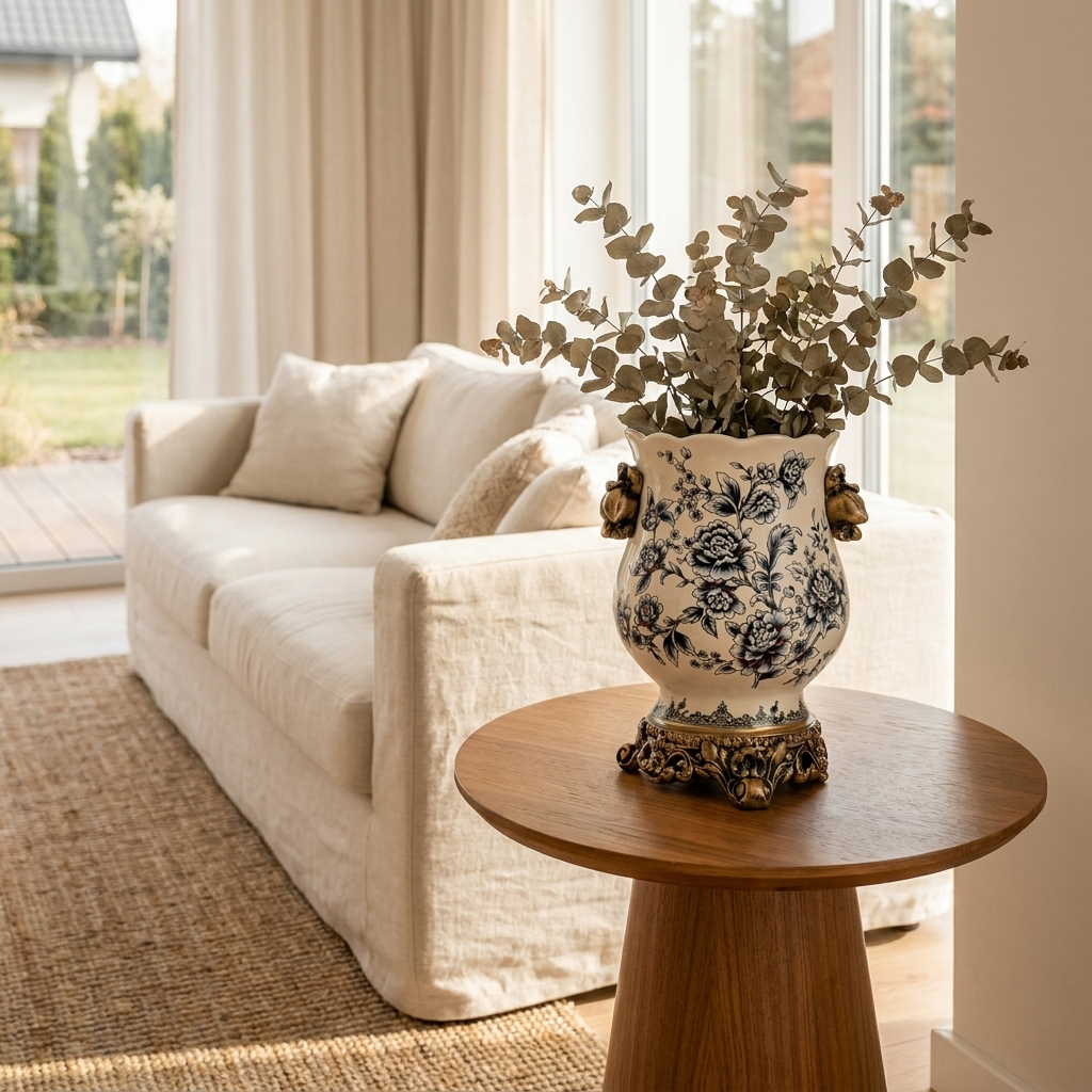 CeruleanElegance | Timeless Vintage Blue White Porcelain Accent Vase