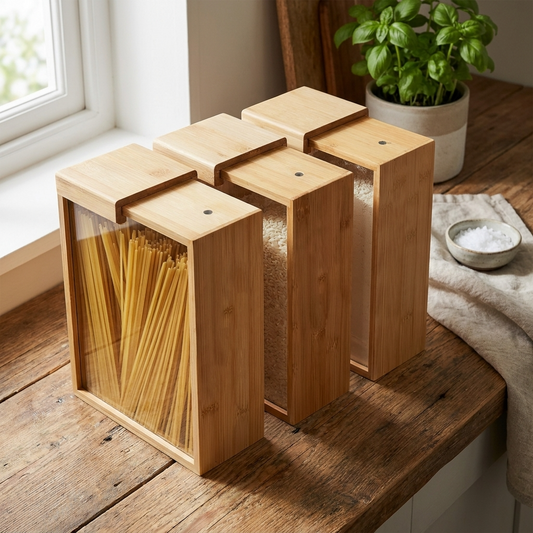 EcoBamboo | Stylish Sustainable Clear Glass Food Dispenser Set